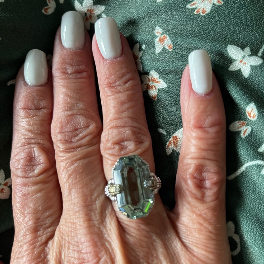 ❤️ Judith Ripka JR TWO 18K 925 Green Prasiolite (Green Amethyst) Diamond Ring - Picture 5 of 13